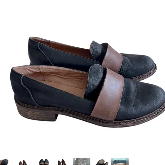 Free People Penny Loafers Genuine leather block heels black brown shoes 38 8 - Picture 1 of 7